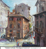 Summer in Rome-Morning in Trastevera, Oil on Board